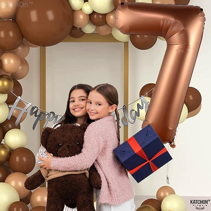 KatchOn Giant Coffee Brown Number 7 Balloon - 40 Inch, 1 Count, Unisex, Children, 7th Birthday & Anniversary, Reusable, Number 7, Brown