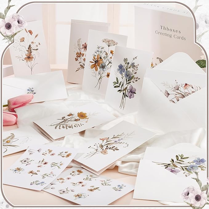 Blank Cards and Envelopes, 40 Pack Blank Note Cards 4x6 in Elegant Floral Greeting Card with Sealing Stickers, Note Card Stationary Set for Birthday, Wedding, Easter All Occasions (10 Designs)