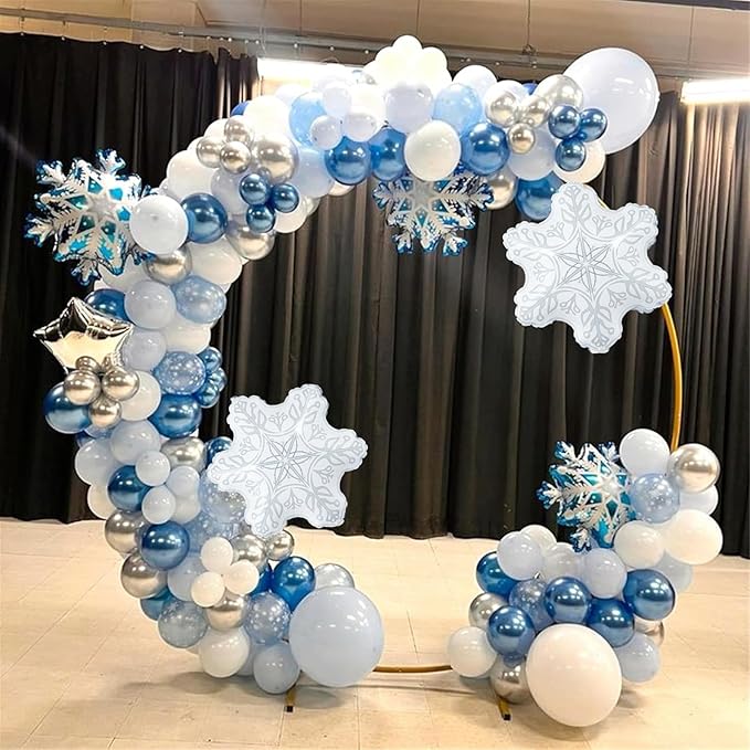 Winter Wonderland Balloon Arch Garland Kit, Baby Blue and White Balloons with Snowflake Star Foil Balloons for Ice Wonderland Christmas Baby Shower Princess Theme Birthday Party Decorations Supplies
