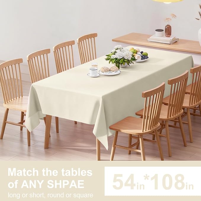 Oigco Ivory Tablecloth - 3 Pack 54" × 108" Rectangle Disposable Cream Tablecloth, Beige Waterproof Plastic Table Cover for Party, Holiday & Gathering Use