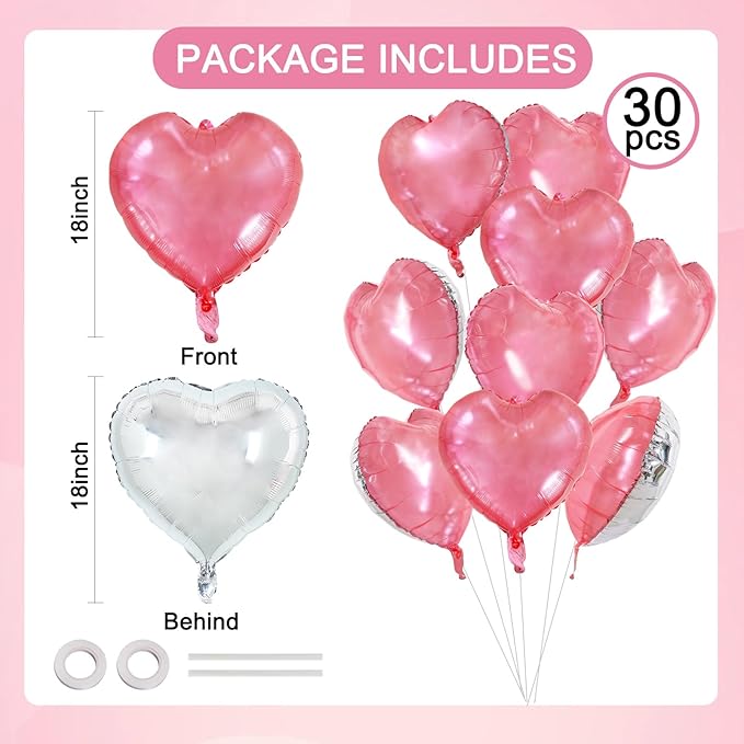 TONIFUL 30Pcs 18 Inch Light Pink Balloons Pastel Pink Heart Shape Foil Mylar Banners Decoration for Birthday Valentine's Day Wedding Bridal Shower Anniversary Engagement Party Supplies