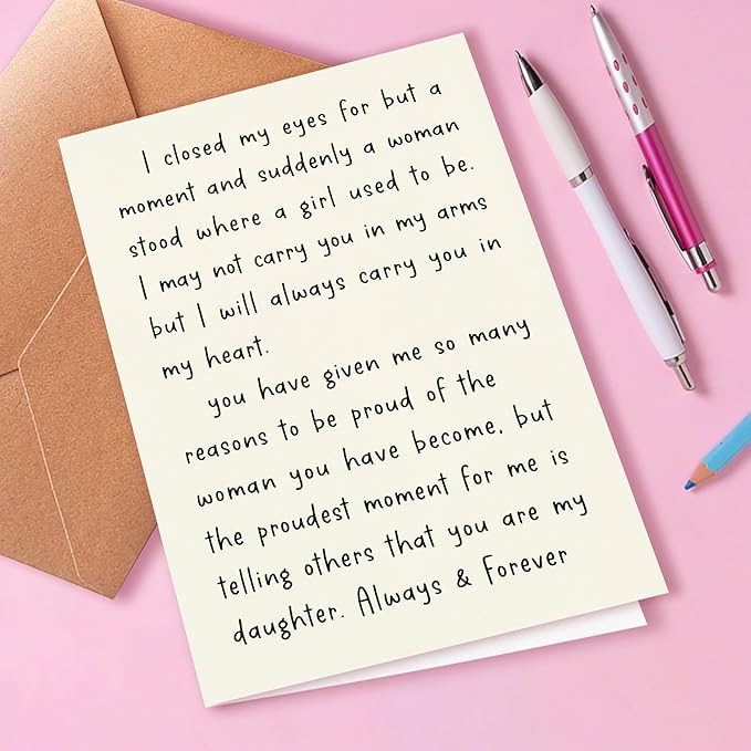 Daughter Birthday Card from Parents, Sweet Poetic Cards from Proud Parents, I Love You, You Are My Daughter Always and Forever, Decorations for Gril, Proud of You card