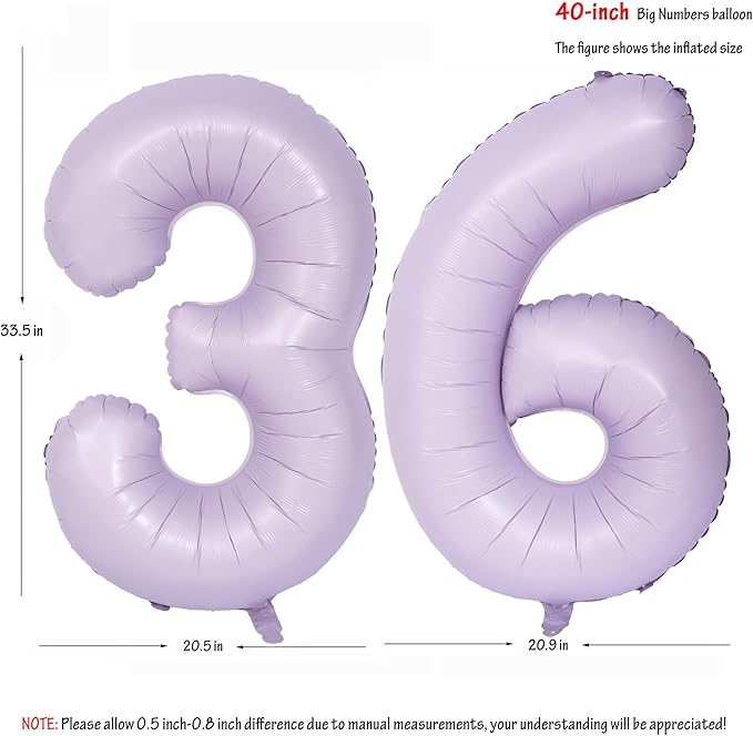 40 In Matte Purple Number Balloons Helium Foil Mylar Balloon Birthday Party banquet Decoration Digital 36