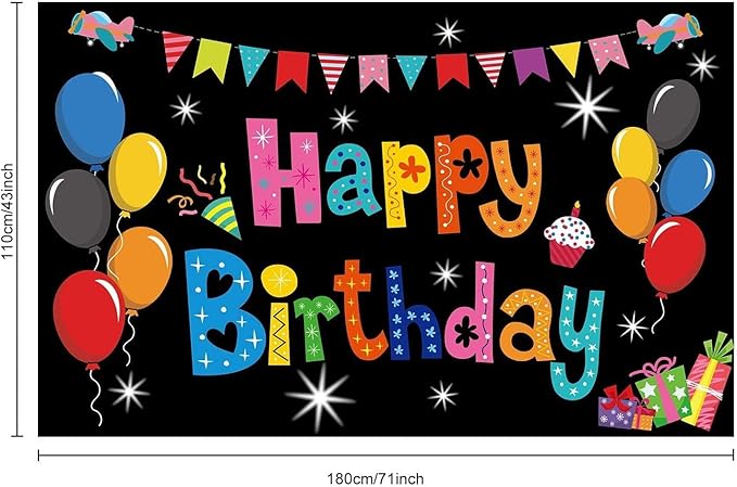 Colorful Happy Birthday Banner Party Decorations Rainbow Backdrop Large Yard Sign Background for Indoor Outdoor Supplies Boys Kids Girls 43 * 71 Inch
