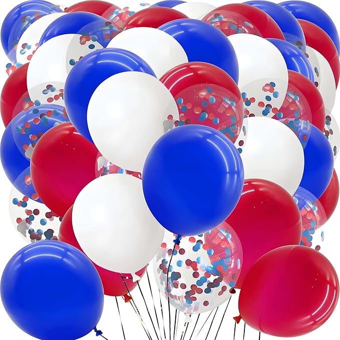 Red White and Blue Balloons with Confetti Balloons 12 inch Latex Balloons 80 Pcs for Wedding Birthday Baby Shower Patriotic Themed Party Decorations