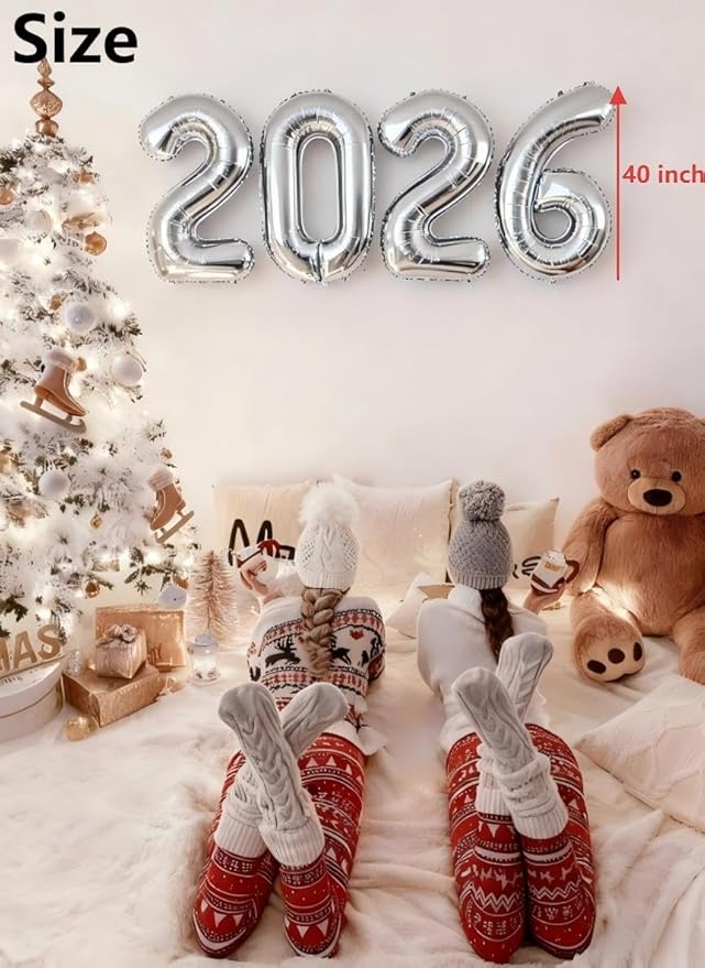Silver 2026 Number Balloon 40 Inch, Foil Balloons 2026 New Years Eve Party Supplies, 2026 Silver 2026 Graduation Decorations, Silvery Balloon Suit