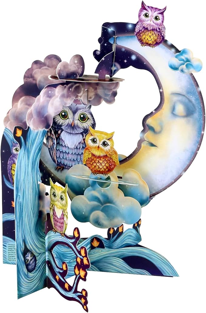 Santoro Pendulum, 3D Pop Up Greeting Card - Owls - Birthday Card for Him, for Her, for Kids, Birthday