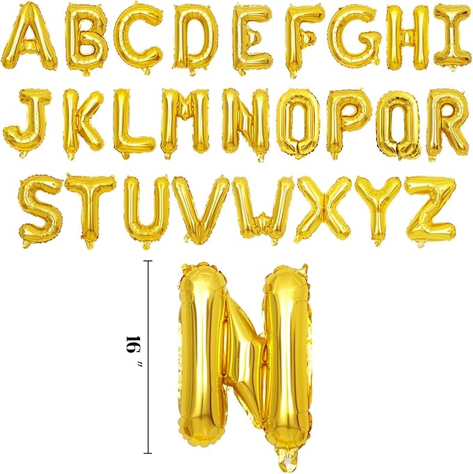 2 Set 52Pcs Gold Alphabet A-Z Letter Balloons 16in Balloon Foil Letter Decorations Party Decor Gold Letter Balloons Alphabet A-Z Party Supplies