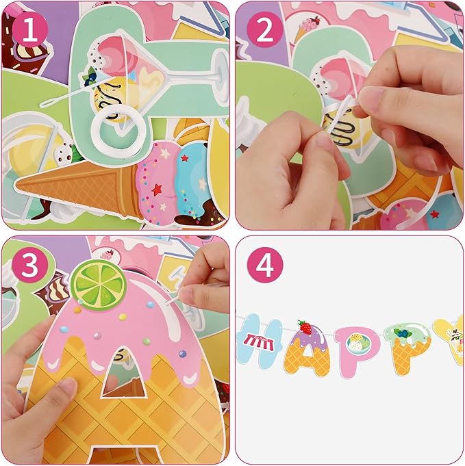 Ice Cream Party Decorations Happy Birthday Banner Ice Cream Party Banner Garland for Birthday Party Decorations Ice Creams Party Supplies