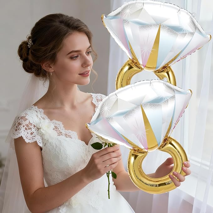 4 Pcs Bachelorette Balloons, Huge Rose Gold Champagne Bottle Diamond Ring Goblet Aluminum Foil Balloons for Bachelorette Party, Bridal Shower, Wedding, Engagement Party Decorations Supplies