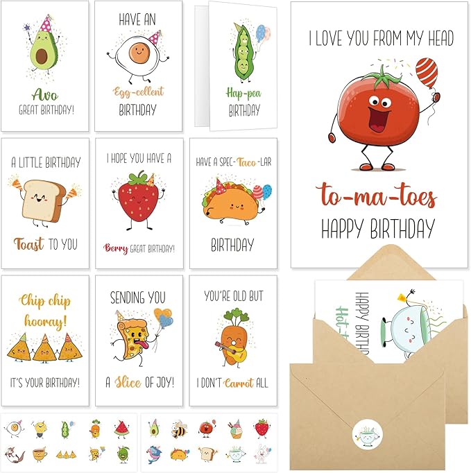 40 Birthday Cards with Envelopes & Stickers Set, 4"x6" Funny Bulk Birthday Card 20 Unique Designs Cute Handmade Greeting Card for Kids, Women, Friends, Family, Work & Office