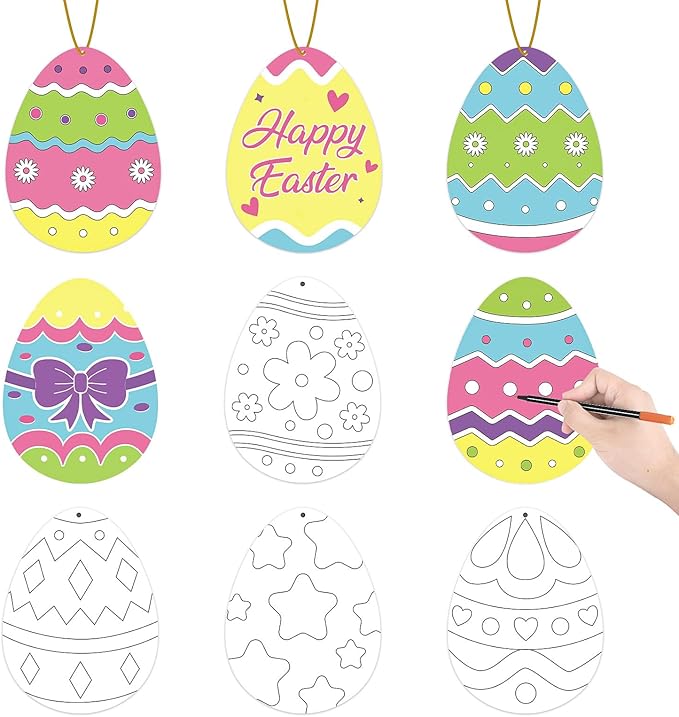 Hedeey 90 Pcs Easter Paper Egg Crafts, Color Your Own Egg Crafts, Easter DIY Crafts for Kids Party Activity Classroom Decor. (Eggs)