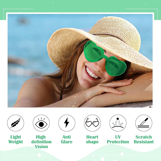TOODOO 4 Pack Heart Shaped Sunglasses Rimless Candy Color Eyewear Galentine Valentines Accessories