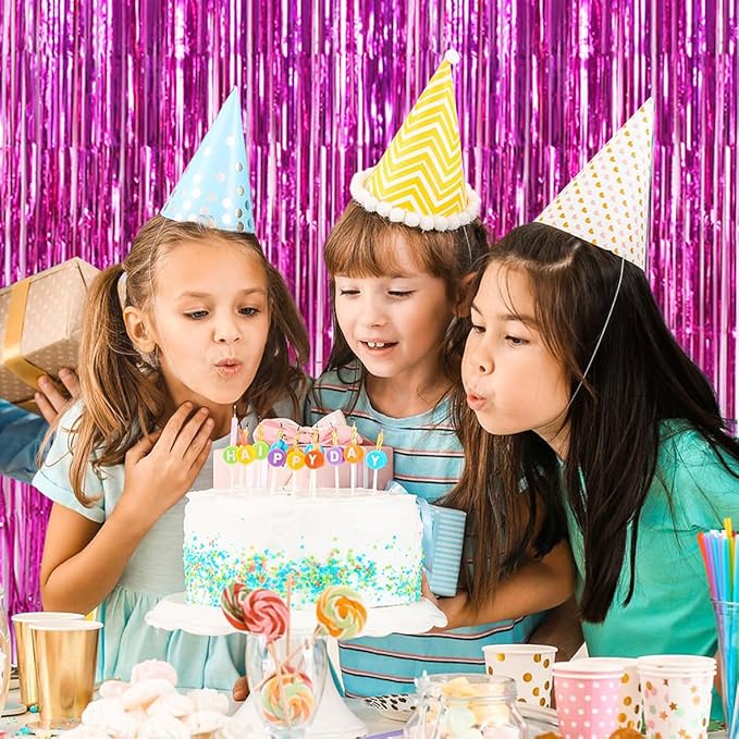 TONIFUL 3-Pack Door Streamers, Metallic Photo Booth Backdrop with Foil Fringe Curtain for Birthday, Bridal Shower, Bachelorette Party Decor (9.9ft x 6.6ft, Pink)