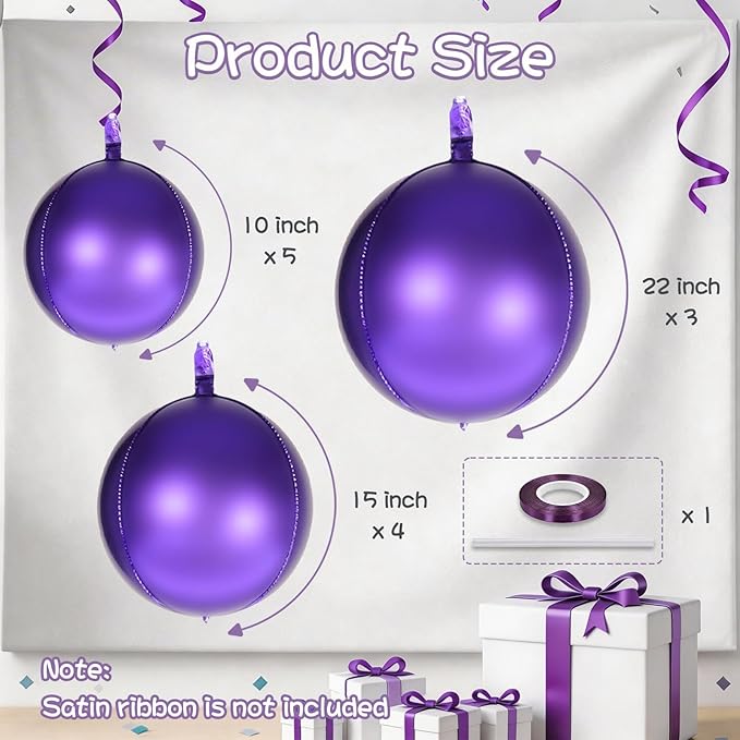 Togvu Purple Round Foil Balloons, 12PCS Different Sizes 4D Metallic Balloon Large Dark Purple Sphere Mirror Ball Balloons for Graduation Halloween Birthday Party Ceiling Decorations Supplies