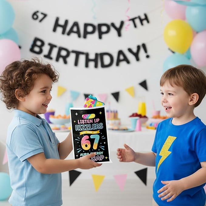 6 7 Meme Party Favor Bag 50Pcs Funny 6 7 Birthday Goody Candy Treat Gift Bags, Six Seven Number Ice Cream Theme Party Decorations for Kids Six Seven Birthday Holiday Party Supplies