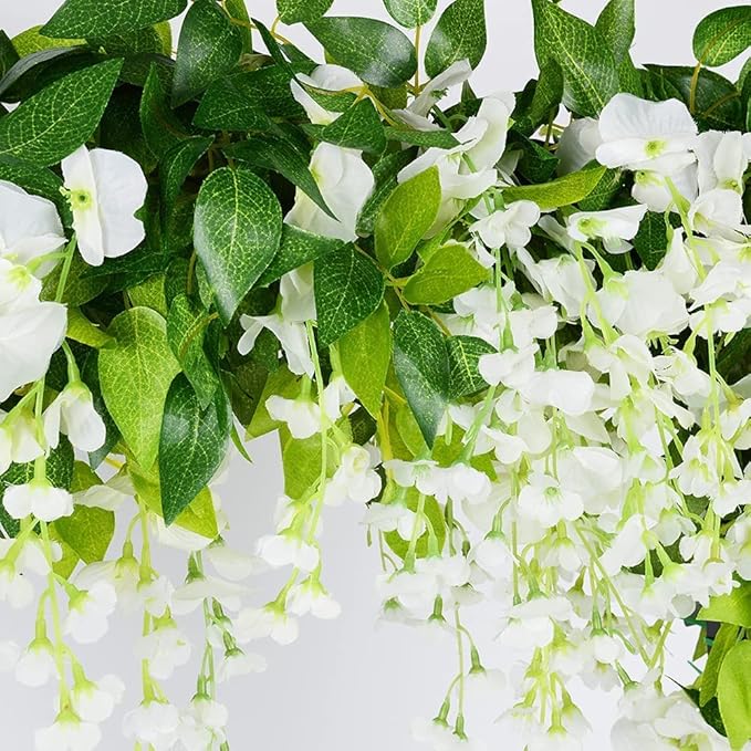 5pack Wisteria Garland Artificial Flowers Garland Fake Hanging Wisteria Vines for Wedding Floral Decor-Total 33 Ft (Milk White)