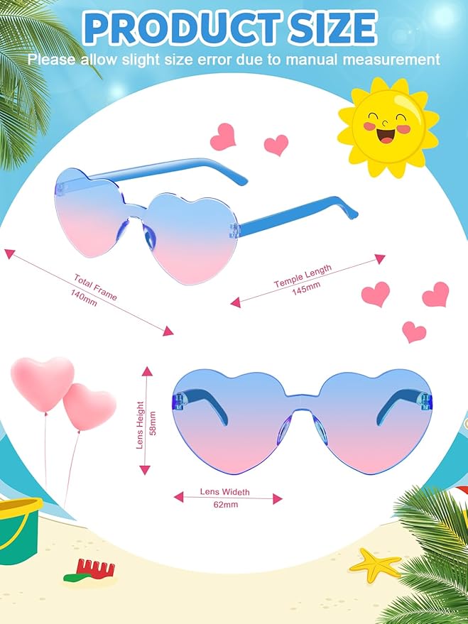 12 Pairs Heart Shaped Sunglasses for Women Colorful Glasses Fun Trendy Transparent Heart Sunglasses Party Favor