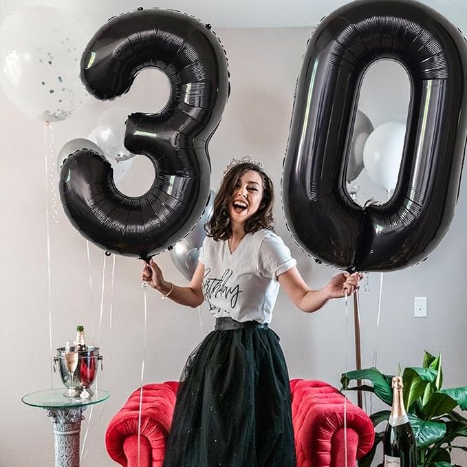 Number Balloons Black Party Balloon - Giant Number 30 Balloon, 40 Inch Large Balloon for 30th Birthday Decorations, Black Party Supplies for Men Women