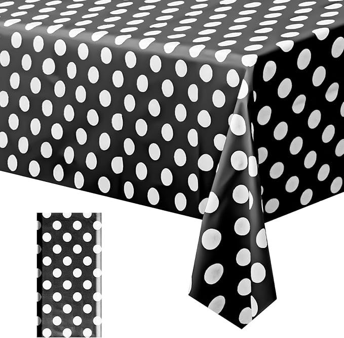 1 Piece Black Polka Dot Rectangle Tablecloth - 54x72" Decorative & Stain Resistant Table Cloth with Polka Dot Pattern, Table Cover for Halloween, Dining, Buffet, Wedding, Camping, Party