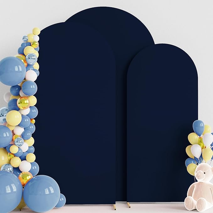 Wokceer Wedding Arch Backdrop Cover 7.2FT, 6.6FT, 6FT Set of 3 Spandex Fitted Navy Blue Arch Covers for Round Top Chiara Arch Backdrop Stands Cover for Birthday Party Ceremony Decor