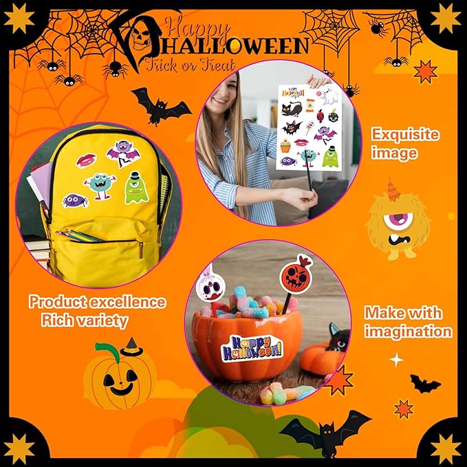 24 Sheets Halloween Stickers for Kids - Non-Repeating, Happy Halloween Cute Stickers for Goodie Bags & Party Favors