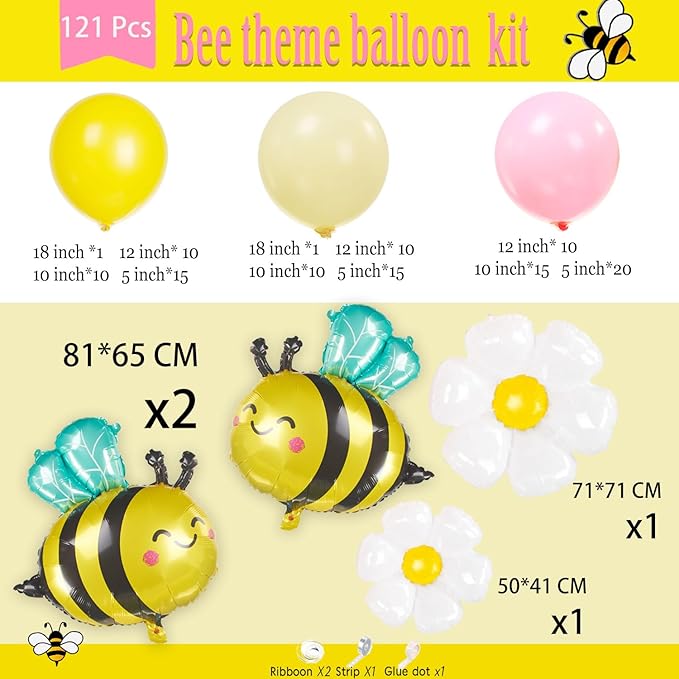 Spring Bee Balloons Garland Arch Kit Yellow white pastel pink green balloons with bee daisy balloonsfor What Will it Bee Gender Reveal Baby Shower Honey Bee Birthday decorations