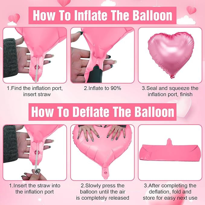 Pink Heart Balloons,10Pcs Foil Heart Shaped Love Balloons,18Inch Pearl Pink Helium Balloon for Valentines,Engagement,Birthday,Baby Shower,Wedding Party Decorations
