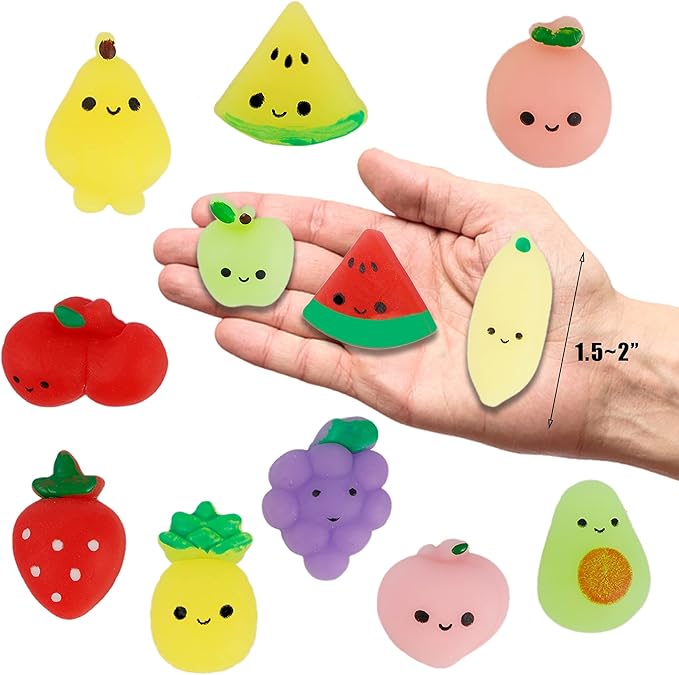 24 Pcs Squishy Toys, Fruits Mochi Squishies, Mini Kawaii Stress Relief Toys Party Favors for Kids Adults Birthday Gifts Classroom Prizes