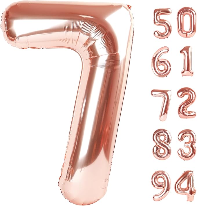 Rose Gold 7 Balloon, Number Balloons 40 Inch, 7th Birthday Decorations for Girls Boys Kids, Party Decoration for Women Men, Number 7 Balloon