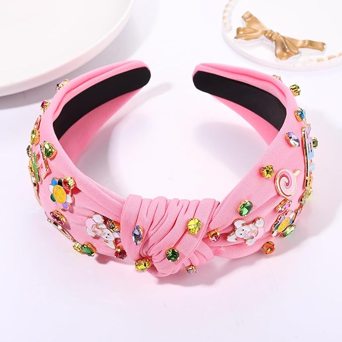 Easter Headband Spring Accessories for Women Easter Egg Bunny Knotted Headband Colorful Crystal Top Knot Headbands Spring Hair Accessories Gifts (EASTER-Pink)