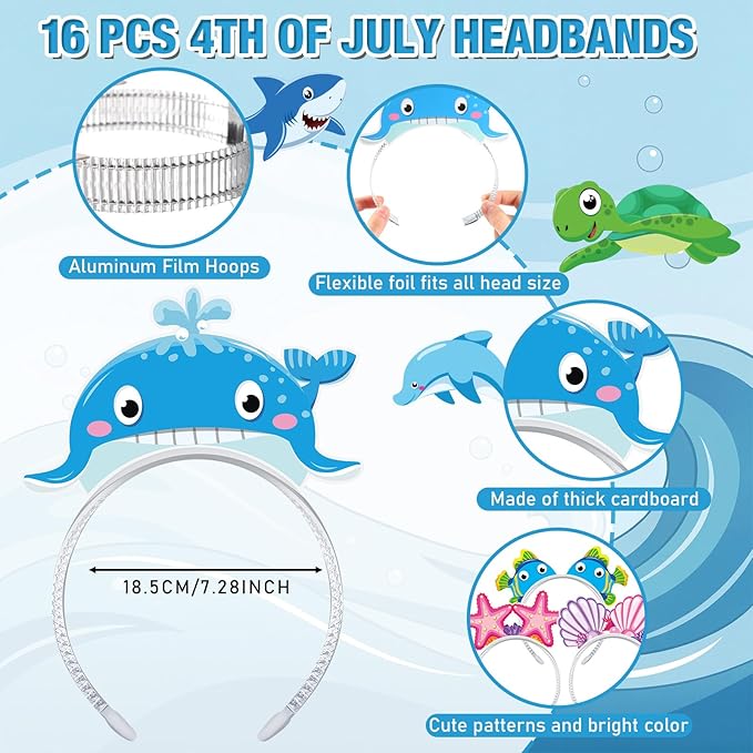 Pajean 24 Pcs Under The Sea Party Supplies Include 12 Ocean Animals Paper Eyeglasses 12 Sea Animals Headbands Photo Booth Props for Beach Pool Mermaid Fish Party Favors Decorations
