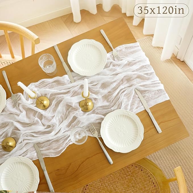 Ivory White Table Runner, 10FT Rustic White Table Runner 35*120inch Boho Table Runners for Wedding Bridal Shower Baby Shower Table Centerpiece Decorations