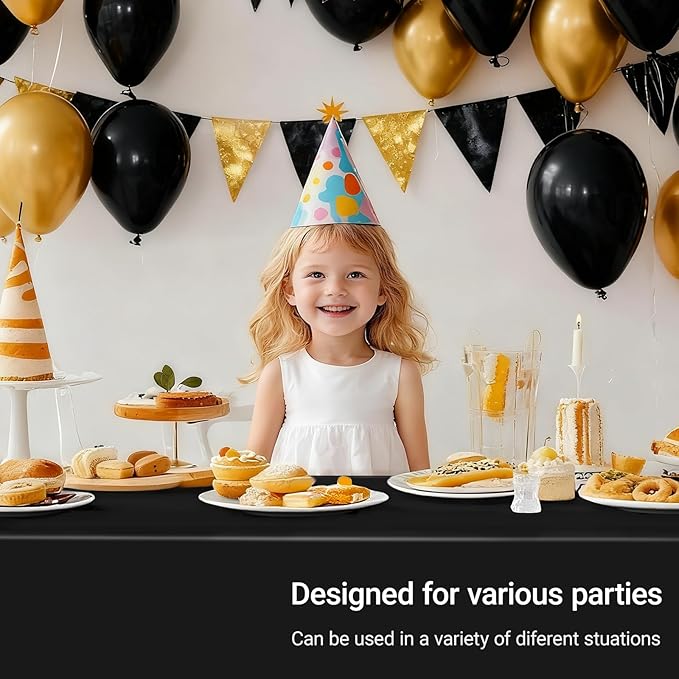 MRJ 12 Packs Black Plastic Tablecloths 54x108 Inch, Disposable Rectangle Table Cover for Parties Wedding Buffet & Camping
