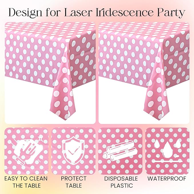 2 Pieces Pink Polka Dot Rectangle Tablecloth - 54x72“ Decorative & Stain Resistant Table Cloth with Polka Dot Pattern, Table Cover for Dining Table, Buffet, Wedding, Camping, Party & Wedding