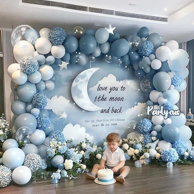Dusty Blue White Balloon Arch Kit Double Stuffed Pastel Slate Blue White Matte Latex Balloon Garland for Baby Shower Birthday Bridal Wedding Valentines Easter Party