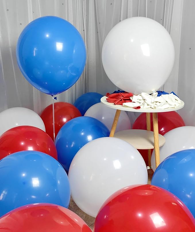 90 Pack Red White Blue Balloons 18 Inch Latex Party Balloon in Bulk for Patriotic Party Supplies, Memorial Day, 4th of July, Veterans Day, Wedding, Baby Shower