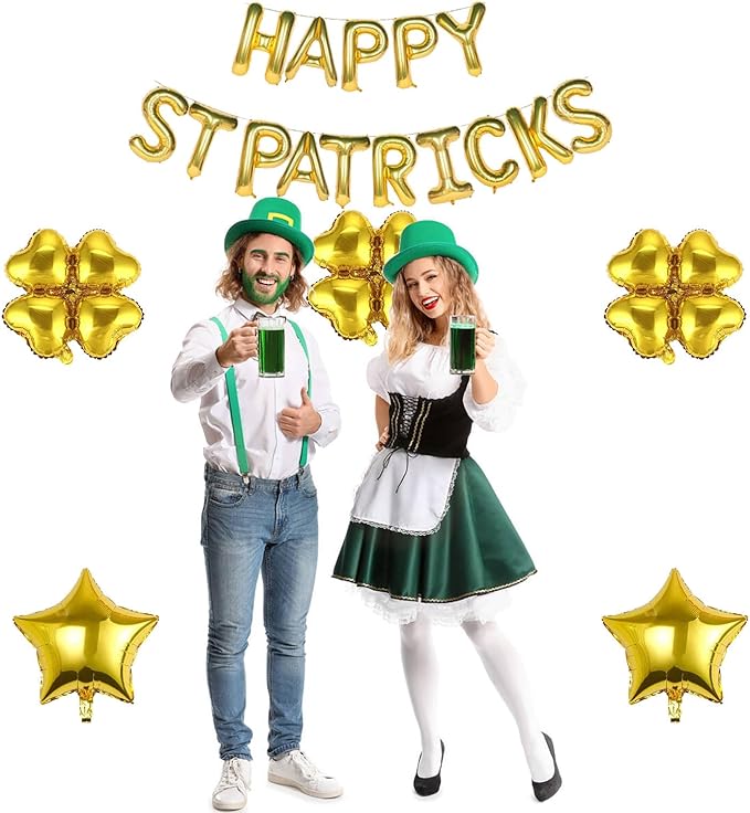 Gold Four Leaf Balloons Foil St. Patrick's Day Balloons Star Balloon for Spring Birthday Decorations Four-leaf Ballons St. Patrick's Day Decorations Party Supplies Arch Kits Party Balloon Sets 20pcs