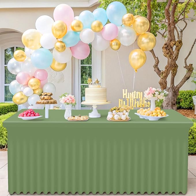 Smiry Spandex Tablecloth, Elastic Fitted Stretch Tablecloth for 4FT Rectangle Tables, Waterproof Washable Table Cover Skirt for Outdoor, Wedding, Banquet & Parties (Sage Green, 48Lx30Wx30H Inch)