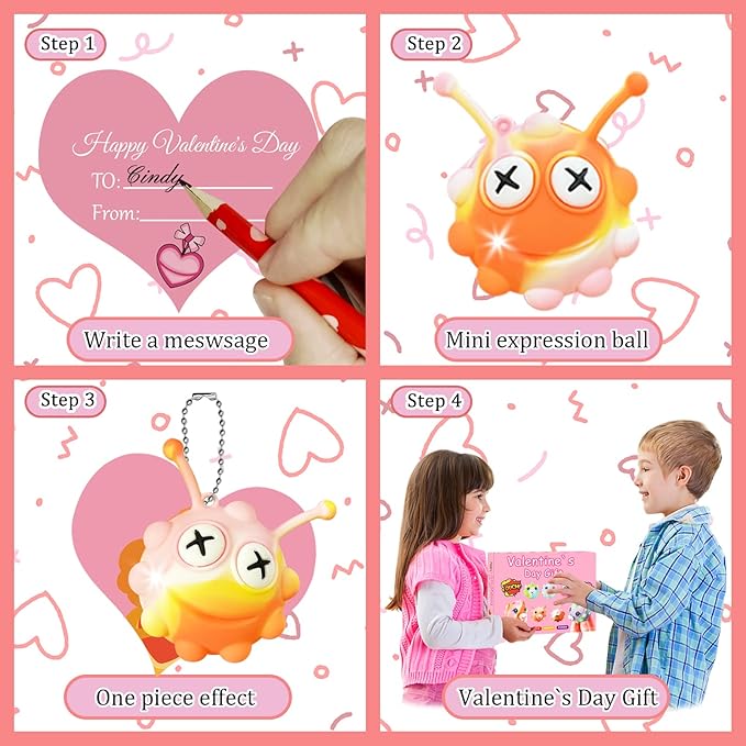 Valentines Gifts for Kids Classroom School, 30 Pack Valentines Day Cards for Kids with 30 Pack Pop Fidget Balls, Valentines Party Favors, Valentines Exchange Gifts for Girls Boys