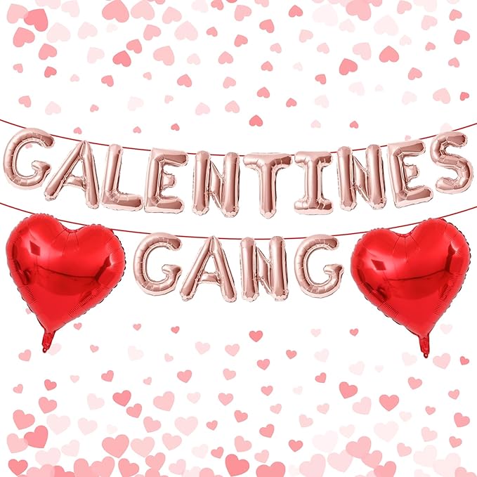 Galentines Day Balloons Banner, 16 Inch Rose Gold Galentines Gang Letters Balloons Decorations 18 Inch Red Heart Foil Mylar Balloon for Women Girls Ladies Galentine's Valentines Day Party Decoration