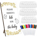 Panitay 43 Pcs Baby Shower Games White Bibs Design, Include Wooden Baby Shower Game Sign, 30 DIY Blank White Bibs, 12 Markers for Gender Reveal Party Decorating Supplies(Golden Leaf)