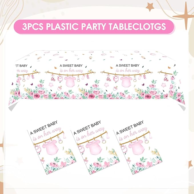 3pcs Baby Girl Shower Decorations His is a Girl's Party Supplies Waterproof Baby Shower Tablecloth Decorative for Girl Baby Shower Gender Reveal Party Decoration Supplies