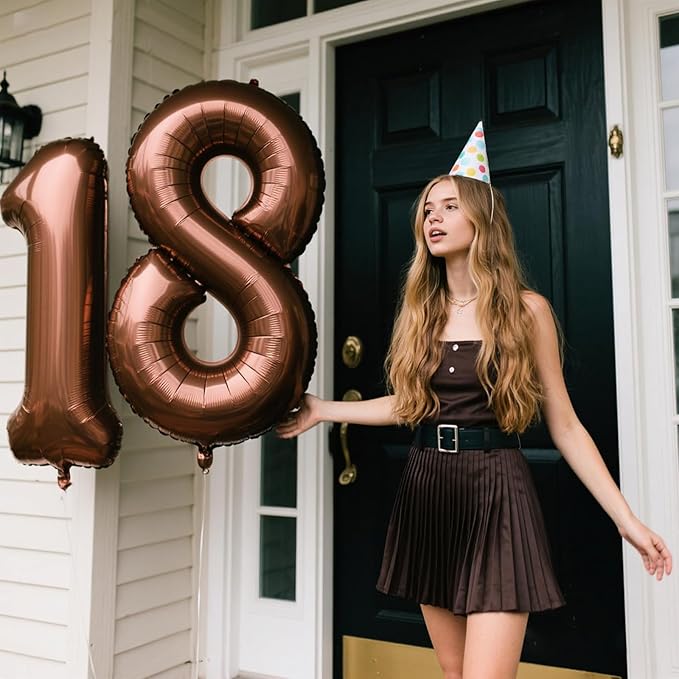 40 Inch Giant Dark Brown Foil Number 8th 18th 28th Birthday Chocolate Balloons Digit 8 Balloons for Men Women 80th Anniversary Party Decorations Supplies