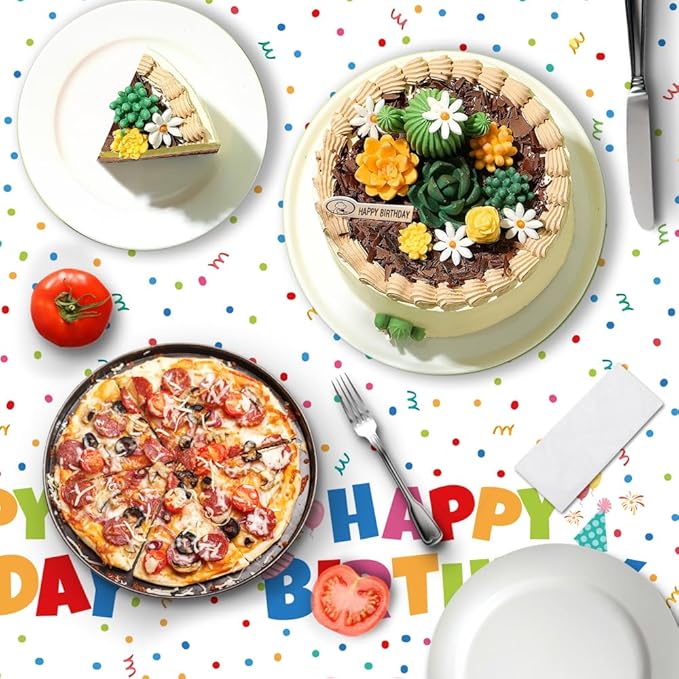 Birthday Tablecloth, 3 PCS Birthday Table Cloths 54'' x 108'' Disposable Birthdays Table Cover Waterproof Plastic TableCloth Rectangle Party Tablecloths for Kid’s Happy Birthdays Party Decorations