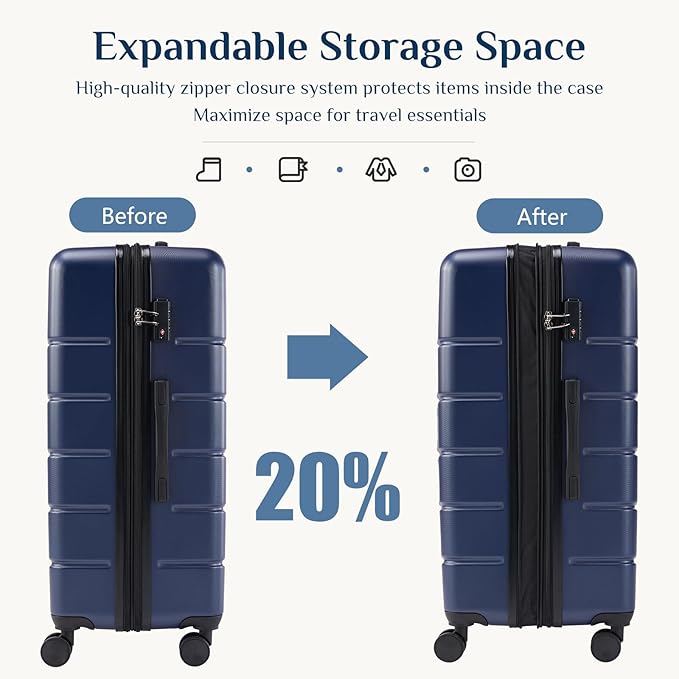 NEWBULIG 28 Inch Carry on Luggage, Lightweight Expandable Rolling Suit Case with TSA Lock, Hard Shell ABS Suitcase with Double Spinner Wheels, Blue