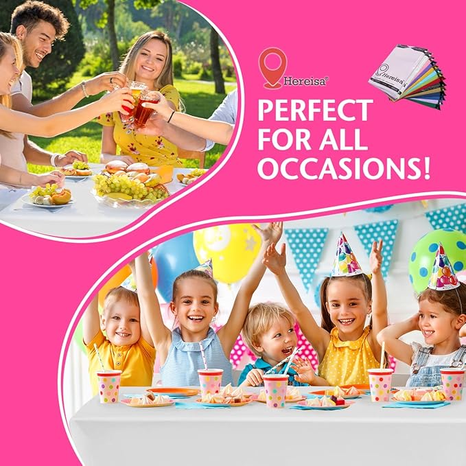Disposable Plastic Tablecloth White 54x108 Inch, 5-Pack Waterproof Rectangular Table Cover for Parties, Picnics, Dining Protection