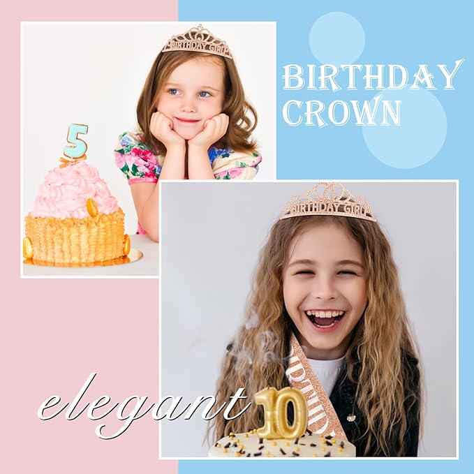 Chanaco Birthday Sash and Crown for Women, Birthday Tiara for Girls, Rhinestone Hair Accessories Party Decorations