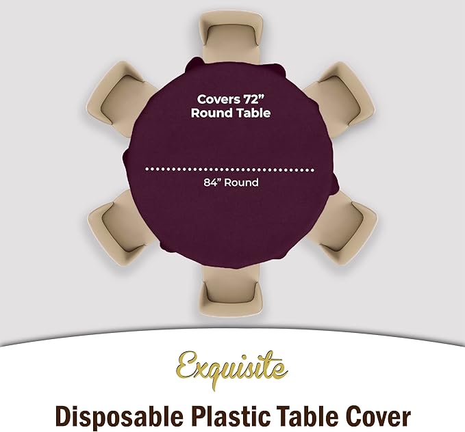 Exquisite 12-Pack Premium Plastic Tablecloth Pack of 12 Premium Plastic Tablecloth 84 Inch Round Table Cover - Plum
