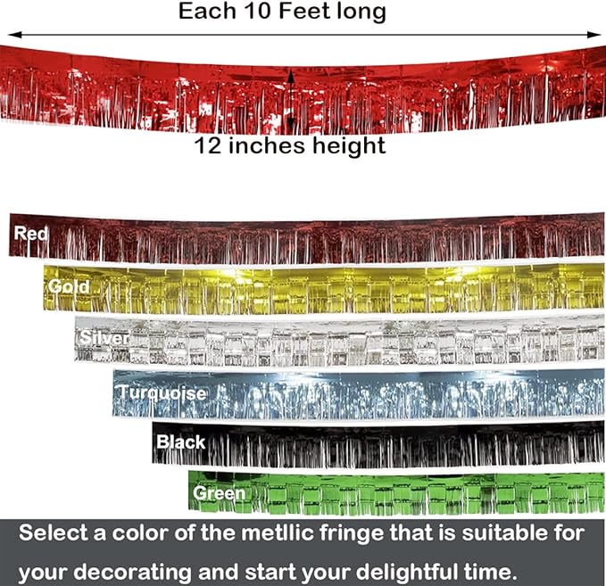 3 Pack Total 30 Feet Foil Fringe Garland Metallic Wall Hanging Drapes Tassel Skirting Tinsel Streamers Decorations for Parade Float Trailer Mardi Gras Party Birthday Wedding (Red)